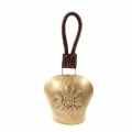 Glocke antik gold mit Lederriemen  Edelweiß 14cm