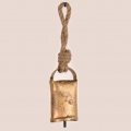 Glocke länglich antik gold mit Naturkordel  9cm