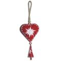 Glücksglocke Herz rot mit Naturkordel Edelweiß 18cm