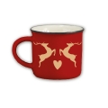 Porzellan Espresso-Tasse Hirsch/Edlweiss rot