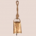 Glocke länglich antik gold mit Naturkordel  11cm